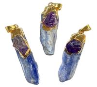 Pendentif en Pierre Originale de Cyanite Naturelle, Cristal irrégulier, améthyste, Collier en Cristal Noir de Carbone, Accessoires de Bricolage pour Hommes et Femmes, Bijoux de Printemps et d'auto