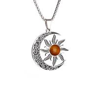 Pendentif en pierres précieuses Soleil et Lune Collier en acier inoxydable avec nœud de sorcellerie Hommes femmes Joyaux porte-bonheur avec nœud celtique