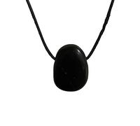 Pendentif en shungite ovale en forme de goutte avec pierre précieuse précieuse et pierre de guérison - Pierre polie percée avec cordon en cuir - Origine de la Russie