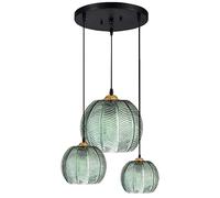 Pendentif en verre moderne à 3 lumières, vert, décoration de la maison, lumière citrouille, lampe suspendue nordique en verre nervuré, îlot de cuisine, câble boule, lustre côtier pour salle à manger,