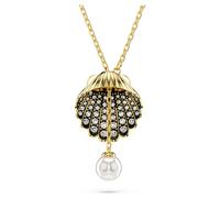 Pendentif en Y Idyllia, Perle de cristal, Coquillage, Blanc, Placage de ton or OS