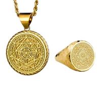 pendentif et bague chevalière talisman magique mystique|LK_PCOM_0108 | Pendentif en argent sterling 925, 24 mm, plaqué or, avec signe du zodiaque. Ensemble de bijoux symboliques.