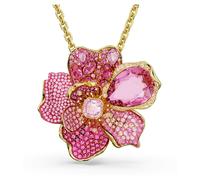 Swarovski Idyllia Pendentif et Broche Plaqué Or Fleur Pavée Rose Femme, 55-65 cm Size, Cristal, Cristal