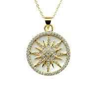 Pendentif et médaillon boussole étoile avec pierre de zircone cubique en laiton plaqué or 22 mm, bijou de navigation céleste, collier de protection, chaîne de 45,7 cm (18 pouces) | LK_CHN_0046