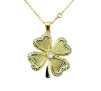 Pendentif et médaillon trèfle à quatre feuilles avec pierre en oxyde de zirconium, en laiton plaqué or, 26 x 26 mm, bijou floral, collier avec chaîne câble de 45,7 cm (18 pouces) | LK_CHN_0073
