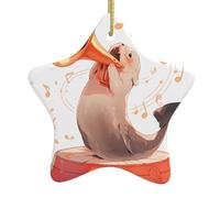 Pendentif étoile à suspendre en céramique pour sapin de Noël Yyhwhjde Musique Festival Sceau Imprimés Spécialement conçu pour les vacances 7,9 x 7,9 cm