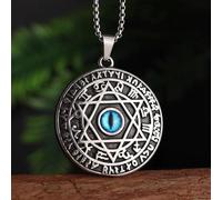 Pendentif étoile de David œil du diable ange sceau Salomon Kabbale Collier pour homme - Amulette juive en acier inoxydable