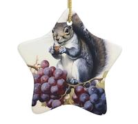 Pendentif étoile de Noël en céramique à suspendre Décorations de vacances WHJDPP écureuil mangeant des raisins Image petite et exquise