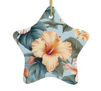 Pendentif étoile de Noël en céramique à suspendre Décorations de vacances WHJSSF Beau motif fleurs d'hibiscus Petit et exquis