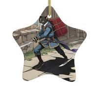 Pendentif étoile de Noël en céramique à suspendre Décorations de vacances YYHHAOFA Chat portant une épée Impression Petit et exquis