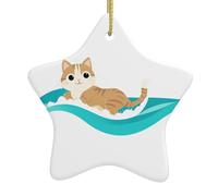 Pendentif étoile de Noël en céramique à suspendre Yyhhaofa chaton sur les vagues motif décoration centres commerciaux, supermarchés, magasins