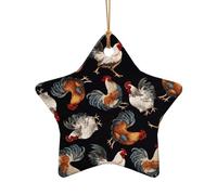 Pendentif étoile en céramique style vintage coq français, une décoration unique pour les décorations rustiques de sapin de Noël