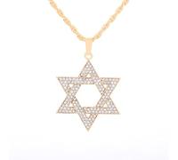Pendentif exquis Hip Hop Star of David Hommes femmes Étoile dorée Collier en zircon incrusté Charme Tendance Bijoux Cadeau d’anniversaire