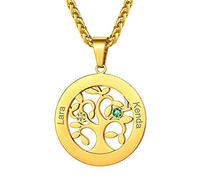 Pendentif Femme Arbre de Vie Collier Personnalisé Prenom au Coeur Pierre de Naissance Nom Gravé Chaine Fille Acier Inoxydable Or Bijoux Cadeau Fête des Mères Noël Mariage