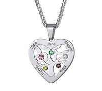 Pendentif Femme Arbre de Vie Collier Personnalisé Prenom au Coeur Pierre de Naissance Nom Gravé Chaine Fille Acier Inoxydable Silver Bijoux Cadeau Fête des Mères Noël Mariage