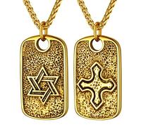 Pendentif Femme Croix Etoile de David Plaque Or Collier Plaque Longue Homme Juif Amulette Religieux Triangles Entrelacés Chaine Spiga Ble Acier 55 cm Enfant Garcon Gros Porte Bonheur