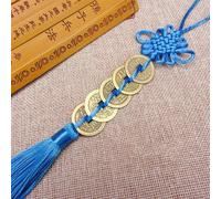 Pendentif Feng Shui Noeud Chinois avec Pièces de Cuivre pour Augmenter la Richesse et l'Energie de Succès, Convient pour Suspendre dans Divers Espaces Intérieurs (Bleu Clair)