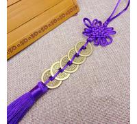 Pendentif Feng Shui Noeud Chinois avec Pièces de Cuivre pour Richesse, Chance, Protection à la Maison ou au Travail (Violet foncé)