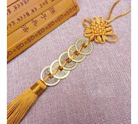 Pendentif Feng Shui Nœud Chinois avec Pièces de Cuivre pour Augmenter la Richesse et le Succès Énergie, Convient pour Suspendre dans Divers Espaces Intérieurs (Jaune Foncé)