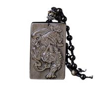 Pendentif Feng Shui, plaque d'obsidienne dorée Pi Xiu, chaîne de perles, collier en cristal vintage d'obsidienne naturelle authentique, richesse for un cadeau de réussite propice au Feng Shui, pendent