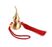 Pendentif Feng Shui WU Lou Calebasse Dorée avec Bande de Chance Rouge | Porte-bonheur rouge à glands de 10 cm de haut, corde, ornement de suspension de voiture en forme de gourde ouverte en laiton