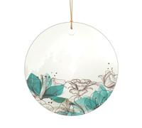 Pendentif floral rond bleu sarcelle droit de 7,3 cm, décoration en acrylique transparent, décoration d'arbre de Noël.