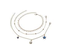Pendentif goutte d'huile en coquillage, étoile de mer, style bohème personnalisé, chaîne de cheville pentagramme à pompon, accessoire de pied à trois couches à la mode