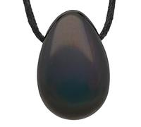 Pendentif goutte rare avec cordon en coton (Obsidienne arc-en-ciel)