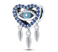 Pendentif Hamsa Fatma I Love You en forme de cœur en forme de plume en argent sterling 925 compatible avec les bracelets à breloques Pandora