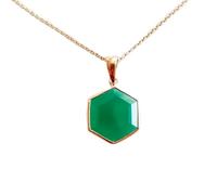 Pendentif hexagonal à facettes en onyx naturel vert 13 x 13 mm, collier hexagonal en argent sterling 925 avec chaîne de 45 cm, protection de la force, mise à la terre, chakra racine, cadeau, bijoux