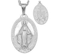 Pendentif homme médaillon vierge miraculeuse marie acier argenté chaîne - SAUTOIR - COLLIER