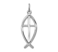 Pendentif Ichthus en argent sterling 925 massif poli en forme de poisson marin 24 x 10 mm de large pour femme