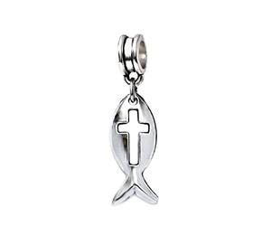 Pendentif Jésus poisson avec croix, Acier allié, Pas de gemme