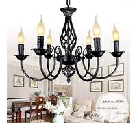 Pendentif Lampe Rétro Lustre Abat-Jour Restaurant Classique Bougie Lustre En Pendentif Réglable En Hauteur E14 Lampe Suspendue En Fer Forgé, Salon De Style De Campagne Simple Lampes Pendentif, Noir