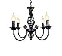 Pendentif Lampe Rétro Lustre Abat-Jour Restaurant Classique Bougie Lustre En Pendentif Réglable En Hauteur E14 Lampe Suspendue En Fer Forgé Salon De Style De Campagne Simple Lampes Pendentif, Noir
