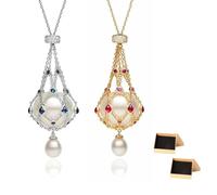 Pendentif Lavalier en Perles et Pierres Précieuses - Collier Cage en Argent Sterling 925 avec Zircon Naturel - Porte-Perles en Maille Tressée (2 Pièces)