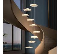 Pendentif LED moderne Suspension de salle à manger Luminaire à feuille de lotus Abat-jour acrylique contrôle intelligent Lustre d'escalier doré réglable en hauteur couloir salon cuisine lumière(9 head