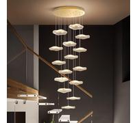 Pendentif LED moderne Suspension de salle à manger Luminaire à feuille de lotus Abat-jour acrylique contrôle intelligent Lustre d'escalier doré réglable en hauteur couloir salon cuisine lumière(15 hea