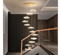 Pendentif LED moderne Suspension de salle à manger Luminaire à feuille de lotus Abat-jour acrylique contrôle intelligent Lustre d'escalier doré réglable en hauteur couloir salon cuisine lumière(12 hea