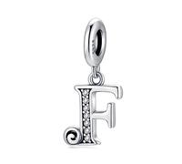 Pendentif Lettre F en Argent fin 925 et Oxyde de Zircon,Initial Charme Convient aux Pandora Bracelets et Colliers pour Filles et Femmes