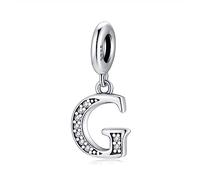 Pendentif Lettre G en Argent fin 925 et Oxyde de Zircon,Initial Charme Convient aux Pandora Bracelets et Colliers,Cadeau pour Femmes Filles Anniversaire