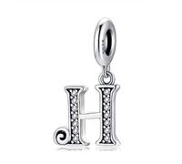 Pendentif Lettre H en Argent fin 925 et Oxyde de Zircon,Initial Charme Convient aux Pandora Bracelets et Colliers,Cadeau pour Femmes Filles Anniversaire
