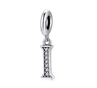 Pendentif Lettre I en Argent fin 925 et Oxyde de Zircon,Initial Charme Convient aux Pandora Bracelets et Colliers,Cadeau pour Femmes Filles Anniversaire