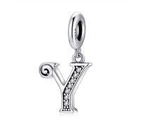 Pendentif Lettre Initial A-Z en Argent fin 925 et Oxyde de Zircon, Charme Convient aux Pandora Bracelets et Colliers pour Filles et Femmes