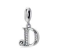 Pendentif Lettre Initial D en Argent fin 925 et Oxyde de Zircon, Charme Convient aux Pandora Bracelets et Colliers pour Filles et Femmes