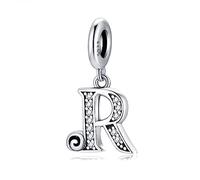 Pendentif Lettre Initial R en Argent fin 925 et Oxyde de Zircon, Charme Convient aux Pandora Bracelets et Colliers pour Filles et Femmes