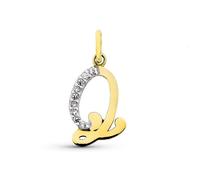 Pendentif lettre initiale Q en or bicolore 9 carats avec détails en zircone de 15 mm