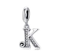 Pendentif Lettre K en Argent fin 925 et Oxyde de Zircon,Initial Charme Convient aux Pandora Bracelets et Colliers,Cadeau pour Femmes Filles Anniversaire