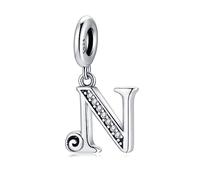 Pendentif Lettre N en Argent fin 925 et Oxyde de Zircon,Initial Charme Convient aux Pandora Bracelets et Colliers,Cadeau pour Femmes Filles Anniversaire