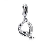Pendentif Lettre Q en Argent fin 925 et Oxyde de Zircon,Initial Charme Convient aux Pandora Bracelets et Colliers,Cadeau pour Femmes Filles Anniversaire